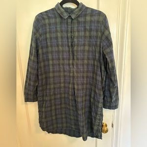 Madewell Flannel Side-Button Shirtdress in Dark Plaid Size L